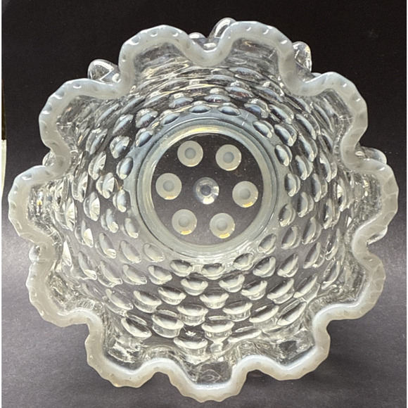 Eapg Elson Glass Opalescent Dewdrop Spooner Footed Ruffled Edge Hobnail White - Picture 6 of 12